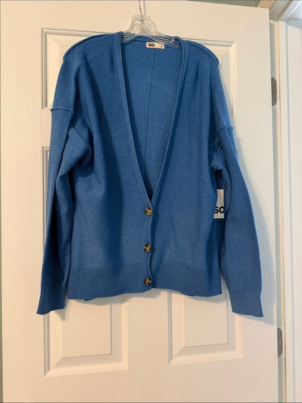 SO Blue V-Neck Button Front Cardigan Sweater
